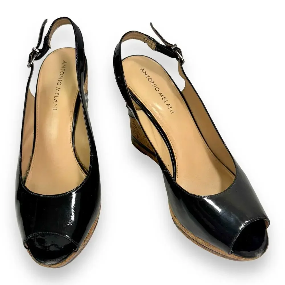 Patent Leather Cork Wedge Slingback Sandals 8.5 Rosie Y2K Glam